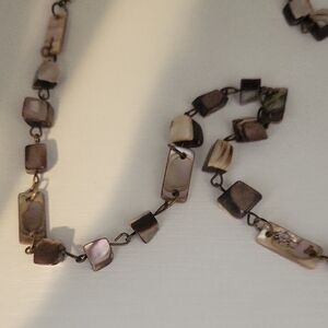Elegant Brown Shell, metal loops 28" overhead Necklace